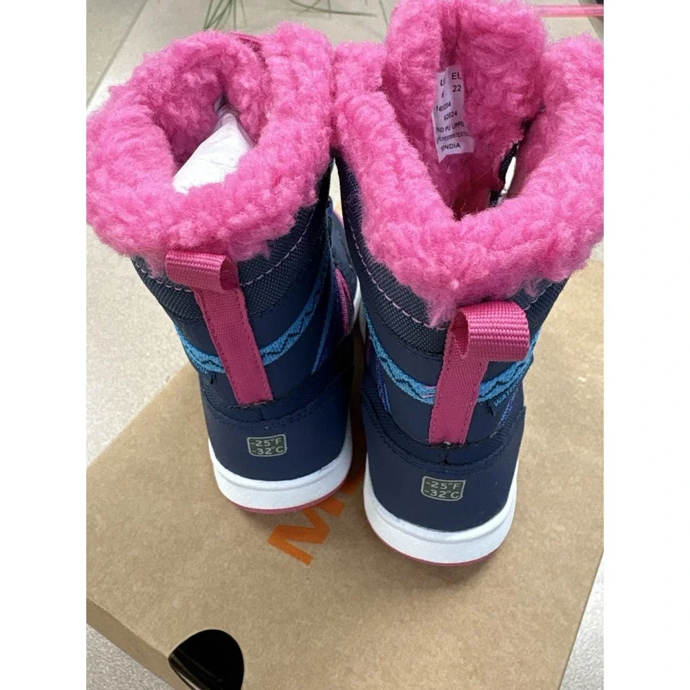 New Merrell Snow Crush 2.0 Waterproof Boots Color Navy/pink Size 6M Infants
